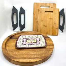 Butcher Block Cutting Board, 2 Bamboo Boards, Oneida Cutting Boards & Small Metal Tray