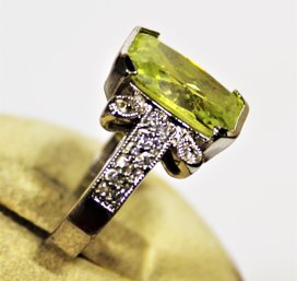 Fine Sterling Silver Dinner Ring Having Large Peridot Stone Size 8