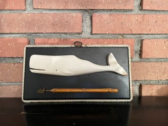 Vintage Nautical Carved Whale With Harpoon