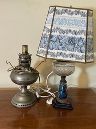 TWO ANTIQUE OIL LAMPS CONVERTED TO ELECTRIC