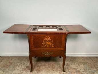 Antique Louis XVI Style Inlaid Marquetry & Parquetry Pop Up Bar