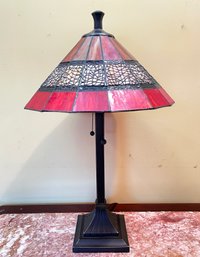 A Vintage Bronze And Stained Glass Accent Lamp