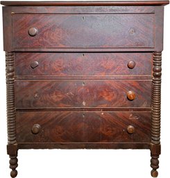 A 19th Century Chest Of Drawers In Carved Crotch Mahogany - AS IS