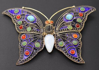 Vintage MMA Cleo Sterling Silver Enamel & Gemstone Butterfly Brooch