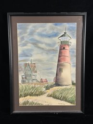 Watercolor Of Lighthouse- Artist Signed H Olsen