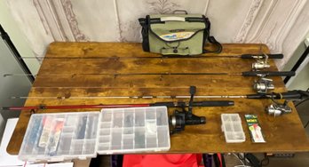 Fishing Poles, Reels & Tackle Box Lot.