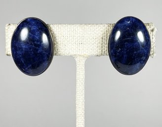 Sterling Silver Lapis Stone Earrings Ear Clips