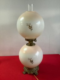 Large Floral Glass Double Globed Lamp