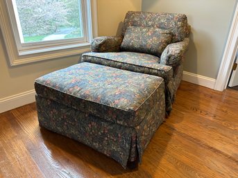 Oversized Floral Cushioned Arm Chair And Ottoman