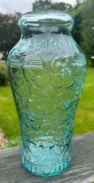 13' Victorian 1880's Aquamarine Rose Embossed Pickle Jar Ground Top NO LID ( READ Description)
