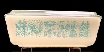 Vintage Pyrex Turquoise Butter Print 504 Refrigerator Dish W/ Lid