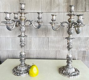 Pair Of Tall 20' Antique Sterling Silver Art Nouveau Candelabras