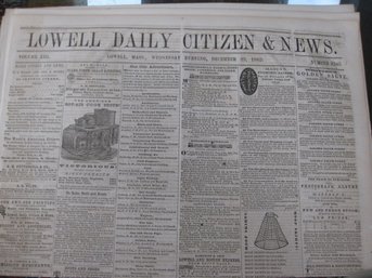 DEC. 23, 1863 CIVIL WAR ERA NEWSPAPER- LOWELL DAILY CITIZEN & NEWS