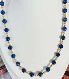 STUNNING 14K GOLD LAPIS AND GOLD BEAD NECKLACE