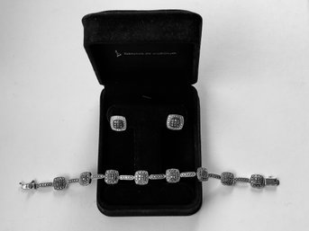 Sterling Silver Chocolate Diamond Bracelet And Earring Set