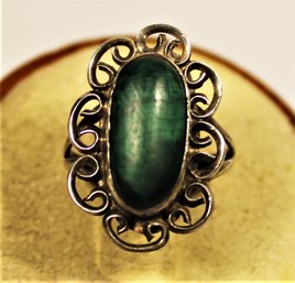 Southwestern Sterling Silver Ladies Ring Having Green Turquoise Size 5.75