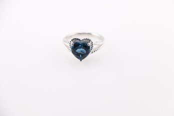 Marked JS 925 Sterling Silver Blue Topaz Heart Ring Size 7.25