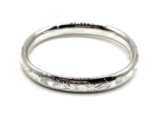 Beautiful HFB Sterling Silver Etched Hinged Bangle Bracelet