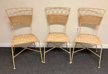 3 Vintage Metal & Rattan Chairs