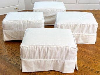 A Set Of 4 Vintage Velvet Chinoiserie Ottoman's, C. Late 1970's, Likely Baker, With Newer Slip Covers