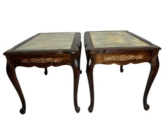 Pair Of French Provincial Style Faux Marble Top End Tables