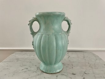 Vintage Aqua Green Matte 12' Double Handled Vase
