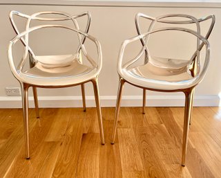 A Pair Of Metallic Finish Starck Design Plastic Chairs - Cartel - Recycled Plastics