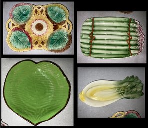 Vintage Sunflower Majolica And Vegetable Theme Serving Dishes