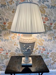 Alabaster Table Lamp With Silk Shade - 33' Tall