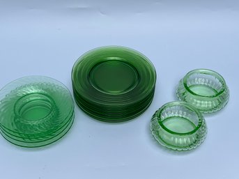 Uranium Glass Plates And Small Bowls