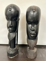 Pair Of Vintage Hand Carved Ebony African Statuette Heads From Kenya.                      SA-B3