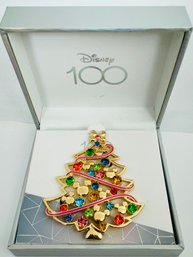 BEAUTIFUL DISNEY GOLD TONE 100 CELEBRATION NEW IN BOX CHRISTMAS TREE BROOCH