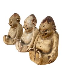 Billiken Chalk Figure Lot Of Three - 1909 , With Coin In Base