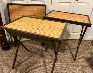 4pc Bamboo TV Tray Tables With Wooden Stand