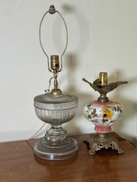 TWO ANTIQUE OIL LAMPS, ONE CONVERTED TO ELECTRIC