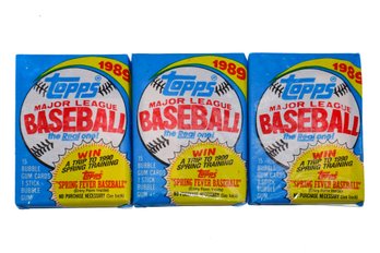 3 1989 Unopened Topps Major League Baseball Bubble Gum Cards