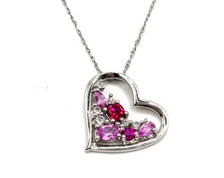 Beautiful Sterling Silver Pink And Clear Stones Heart Pendant Necklace