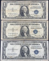 3 $1 Silver Certificates 1935-D, 1935-E, 1935-F