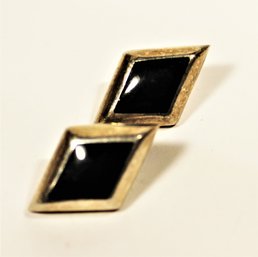 Sterling Silver And Black Onyx Diamond Shaped Pierced Earrings