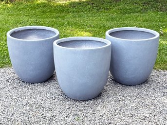 A Trio Of Modern Cast Fiberglass Planters - The Look Of Stone Without The Weight!