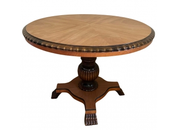 Swedish Art Deco Elm & Flame Birch Pedestal Scallop Edge Round End Table Bought/shipped From Sweden
