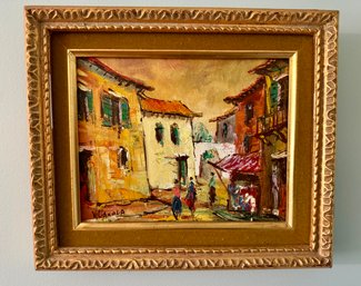 Oil On Canvas - French Street Scene - Signed By Aurelio Villanova