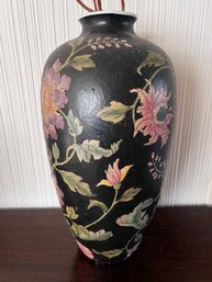 Large Black Chinoiserie Ceramic Urn