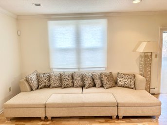 Beautiful Linen Style Sectional Sofa With Center Ottoman