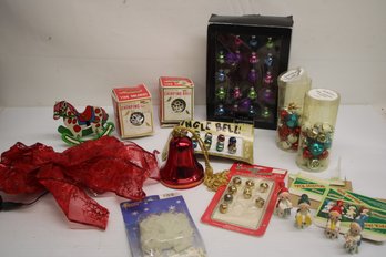 Mixed Vintage Christmas Lot W/ Two Chirping Balls, Ornaments, Jingle Bells, Lighted Ribbon, Musical Kids, More