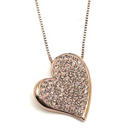 Beautiful Sterling Silver Rose Gold Vermeil Clear Stones Heart Pendant Necklace