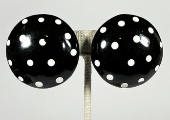 Vintage Black And White Polka Dot Dome Shape Earrings Ear Clips