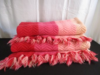 Set Of Two Handmade Pink And Red Throws