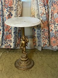 1960s Vintage Italian Marbletop Drinks Table With Brass Cherub Base