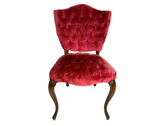 Louis XV Cranberry Velvet Tufted Side Chair